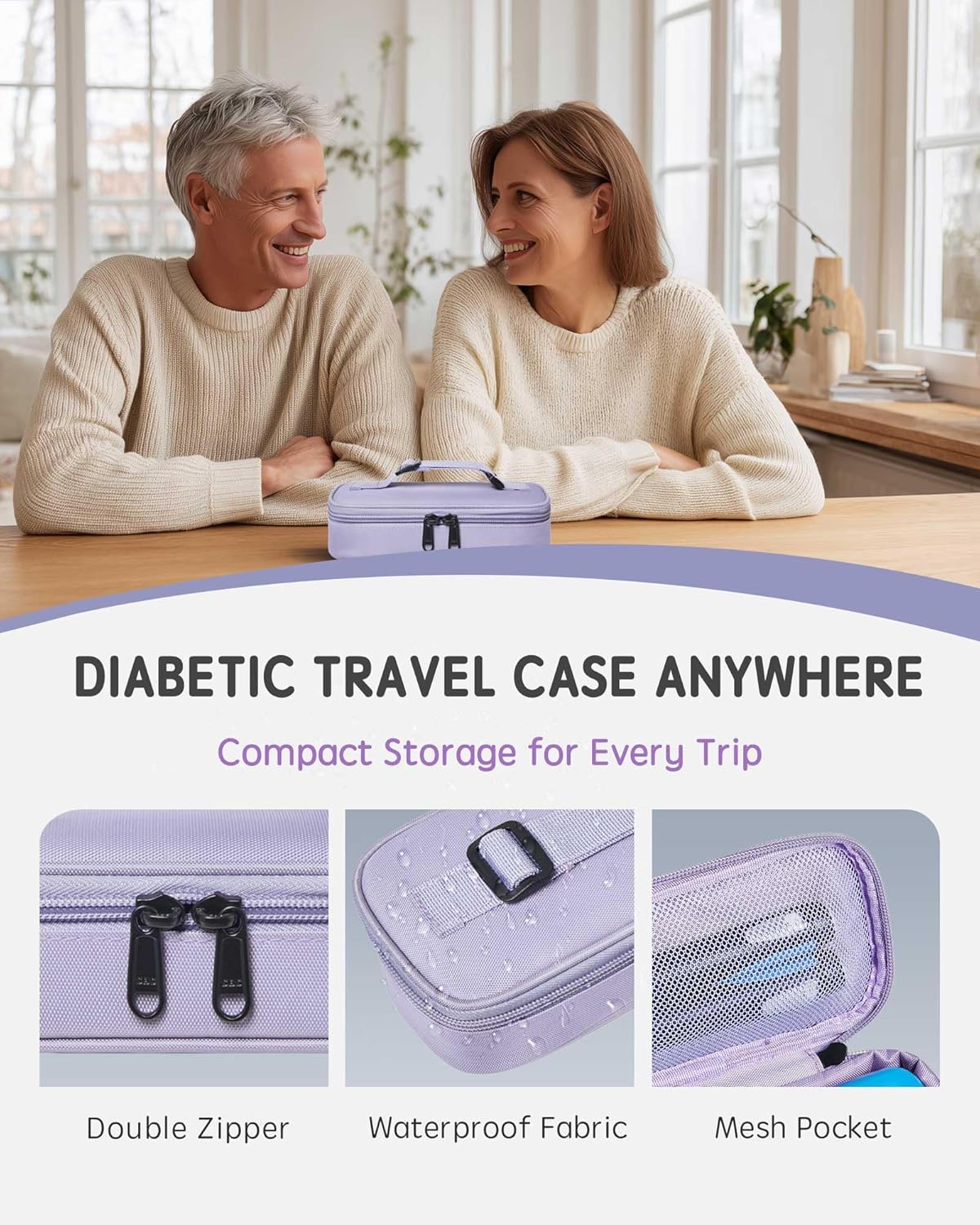 Insulin Vial Cooler Travel Case TSA Approved 300g Reusable Ice Brick Insulin Pen Case Holds 2 Pens and 2 Vials Long Lasting Medicine Cooler for Travel Camping and Outdoor Activities (Purple)