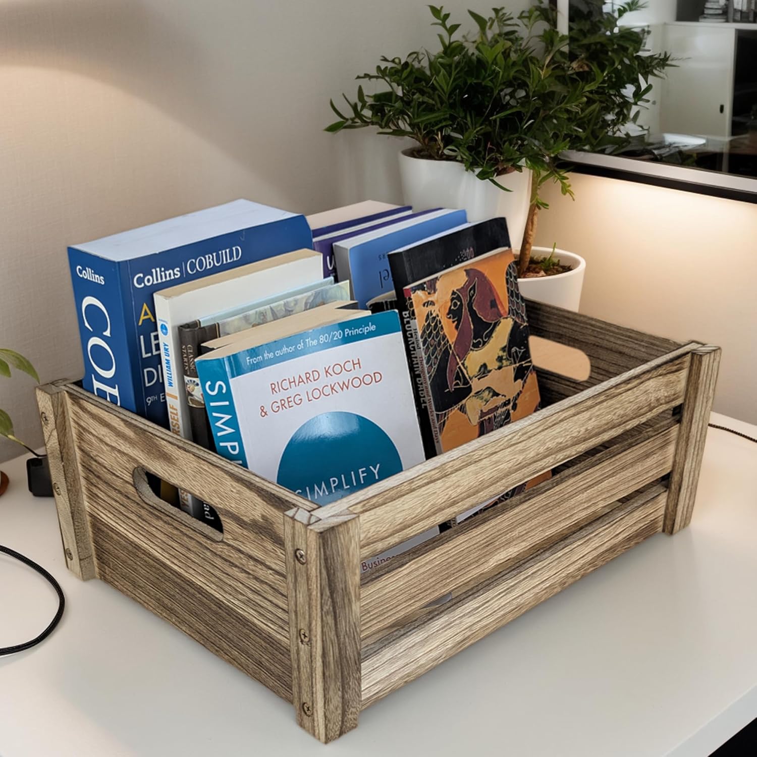 ARTAWEIN Rustic Vintage Finished Wooden Crate with Handles - Nesting Storage, Display, Organization Crate for Party, Office, Bedroom, Kitchen and Closet (Rustic Brown 1 pc)