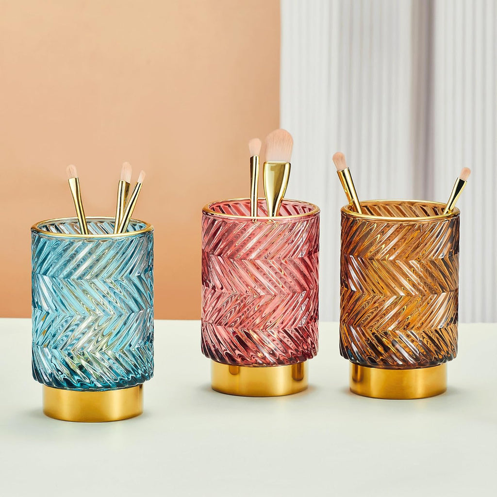 Makeup Brush Holder Organizer,Toothbrush Holders,Desk Pen Pencil Holder,Multifunctional Vintage Glass Brush Cup（A40-3-US）