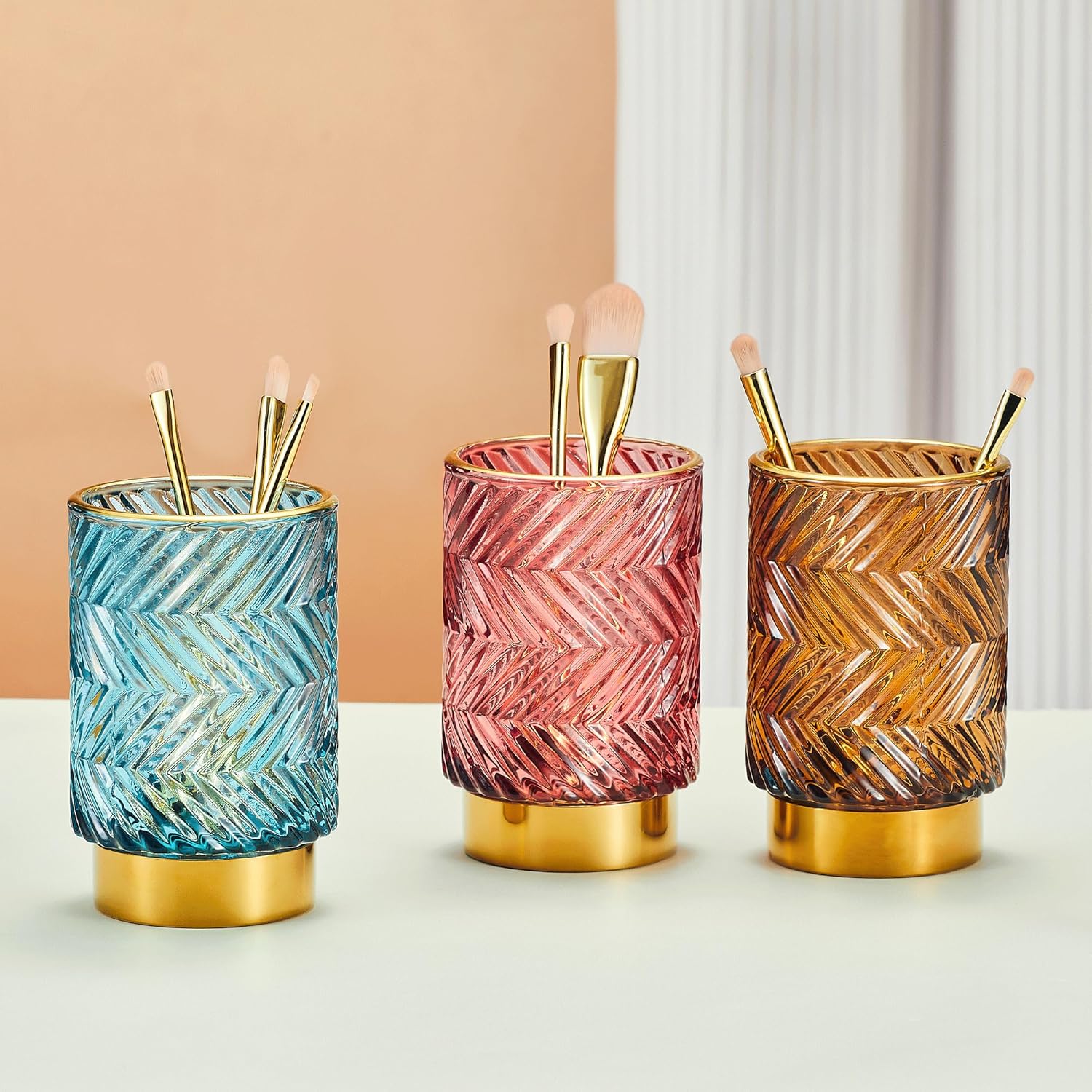 Makeup Brush Holder Organizer,Toothbrush Holders,Desk Pen Pencil Holder,Multifunctional Vintage Glass Brush Cup（A40-5-US）