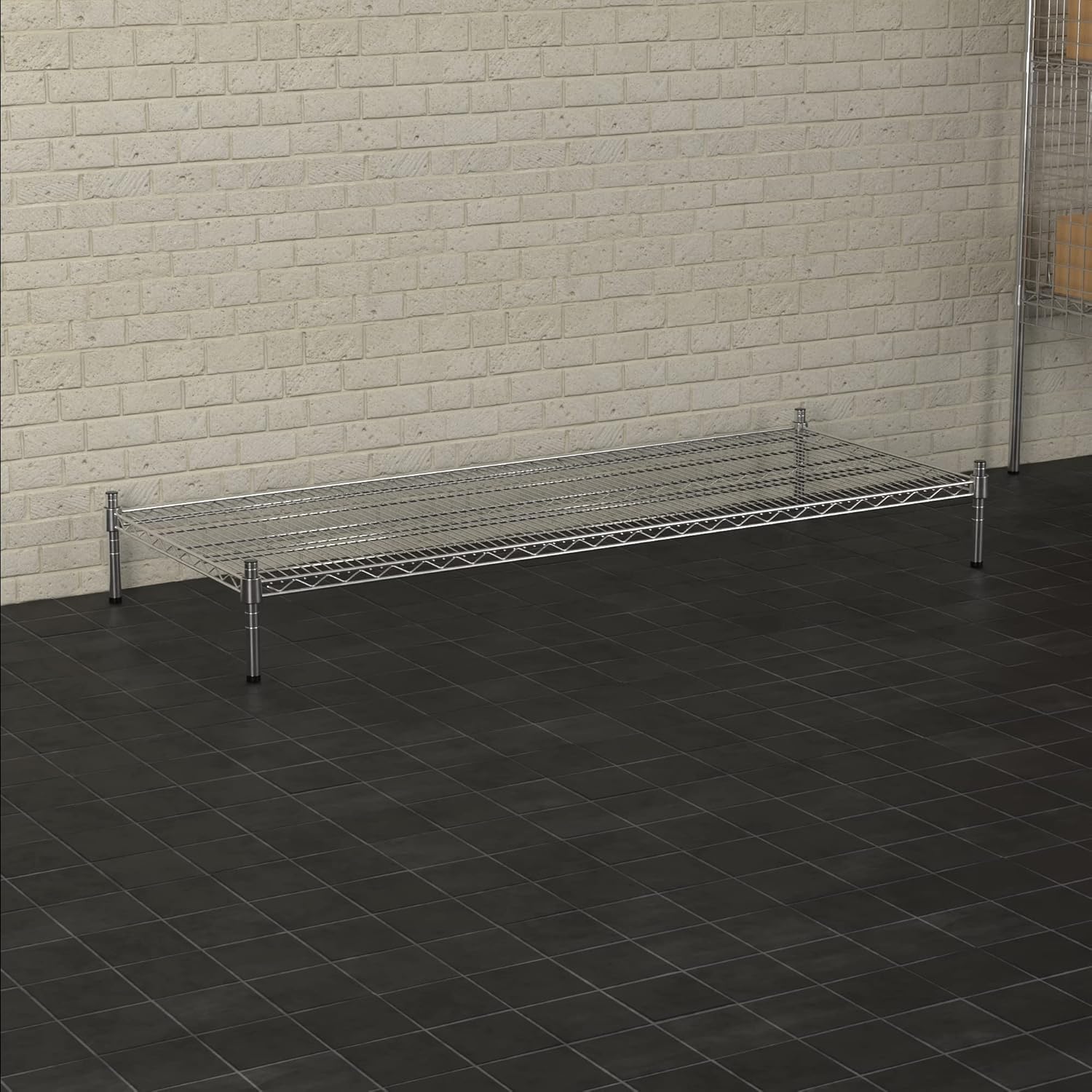 24" x 60" NSF Chrome Wire Stationary Dunnage Storage Rack with 8" Posts, Ideal for Commercial Kitchen, Home, Garage, Warehouse, Shelters