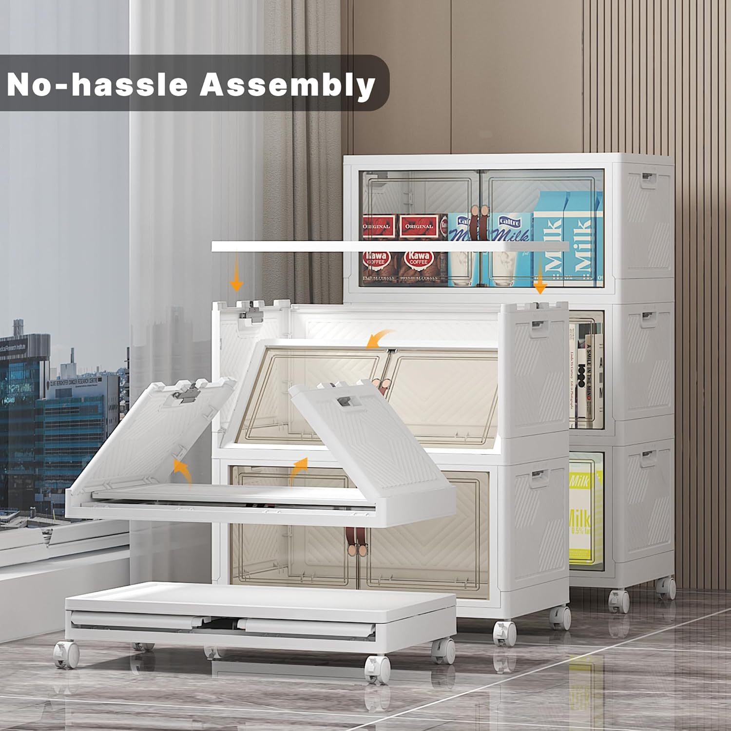 Extra Large Stackable Storage Bins with Lids & Wheels & Door, 156QT-52QT/13GAL*3Pack Foldable Collapsible Closet Organizers, Plastic containers drawers for bedroom Dorm