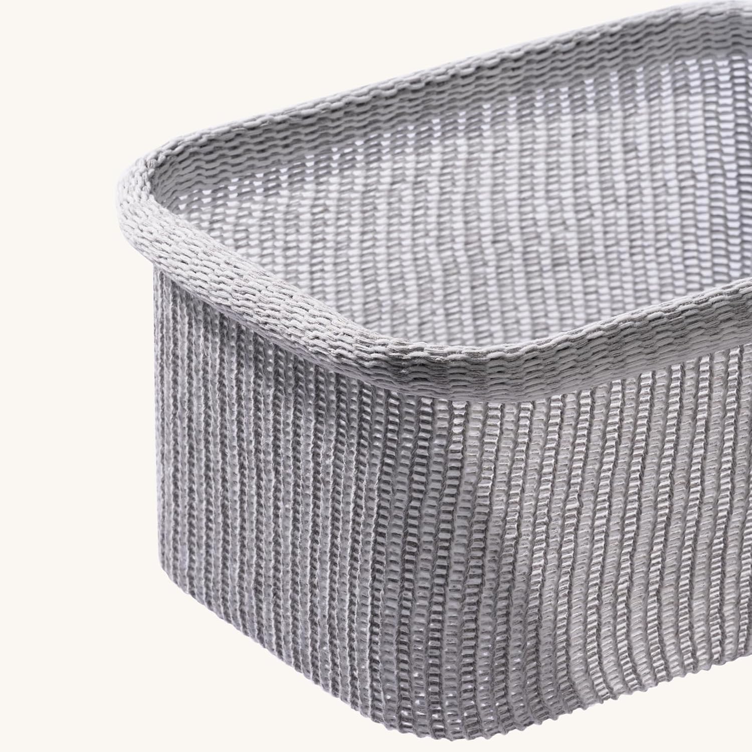 La Jolie Maison Blended Fabric Storage Baskets Set of 2, Rectangle Knitted Baskets for Organizing, Boho Decorative Baskets, Durable Finish, Grey