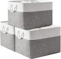 TheWarmHome Storage Bins Baskets for Organizing, 20.5L×15.7W×13.8H 3 Pack Sturdy Fabric Storage Basket W/Handles, Decorative Foldable Storage Baskets for Shelves Closet Nursery Toy (White & Grey)