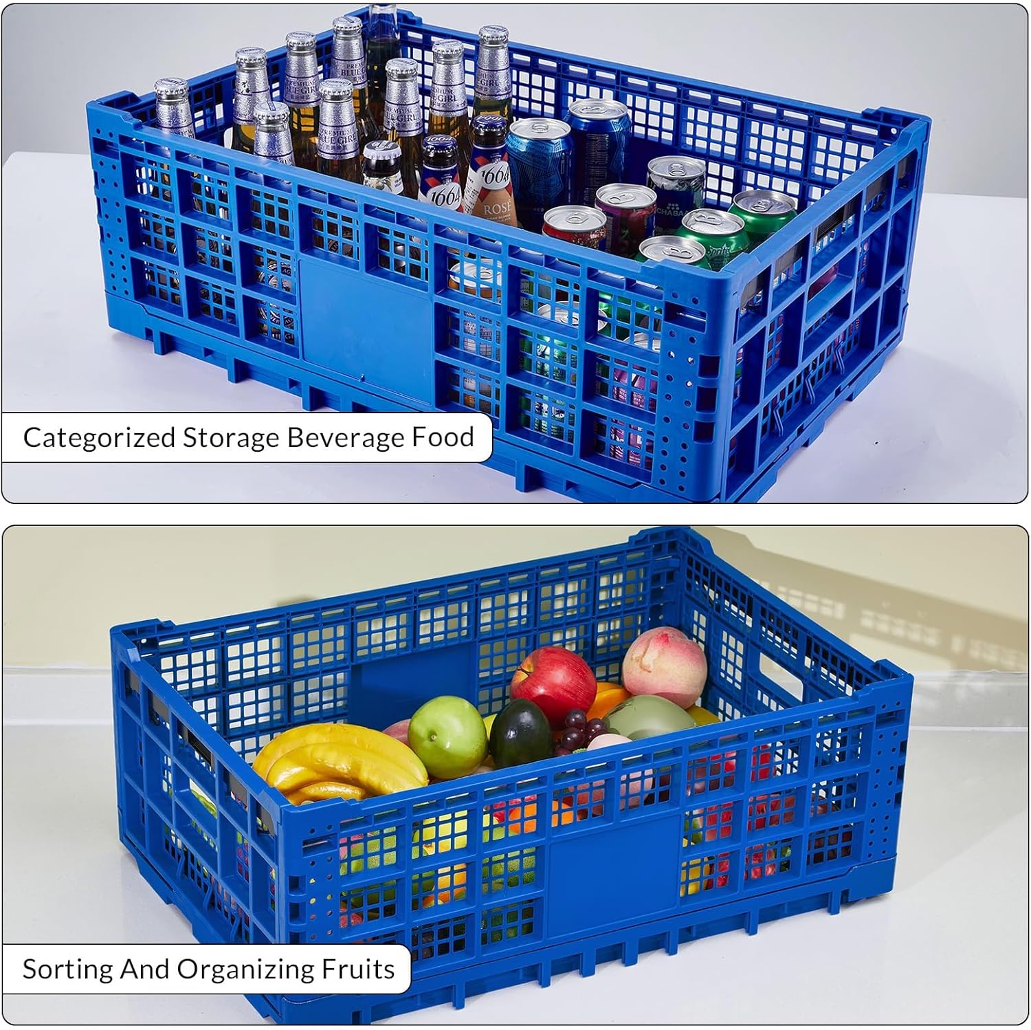 Collapsible Storage Crates, 52 Liter Heavy Duty Foldable Plastic Crates , Storage Baskets and Bins 23.6" L x 15.7" W x 8.6" H Stackable Dairy Milk Crates for Office, Home, Toy Storage
