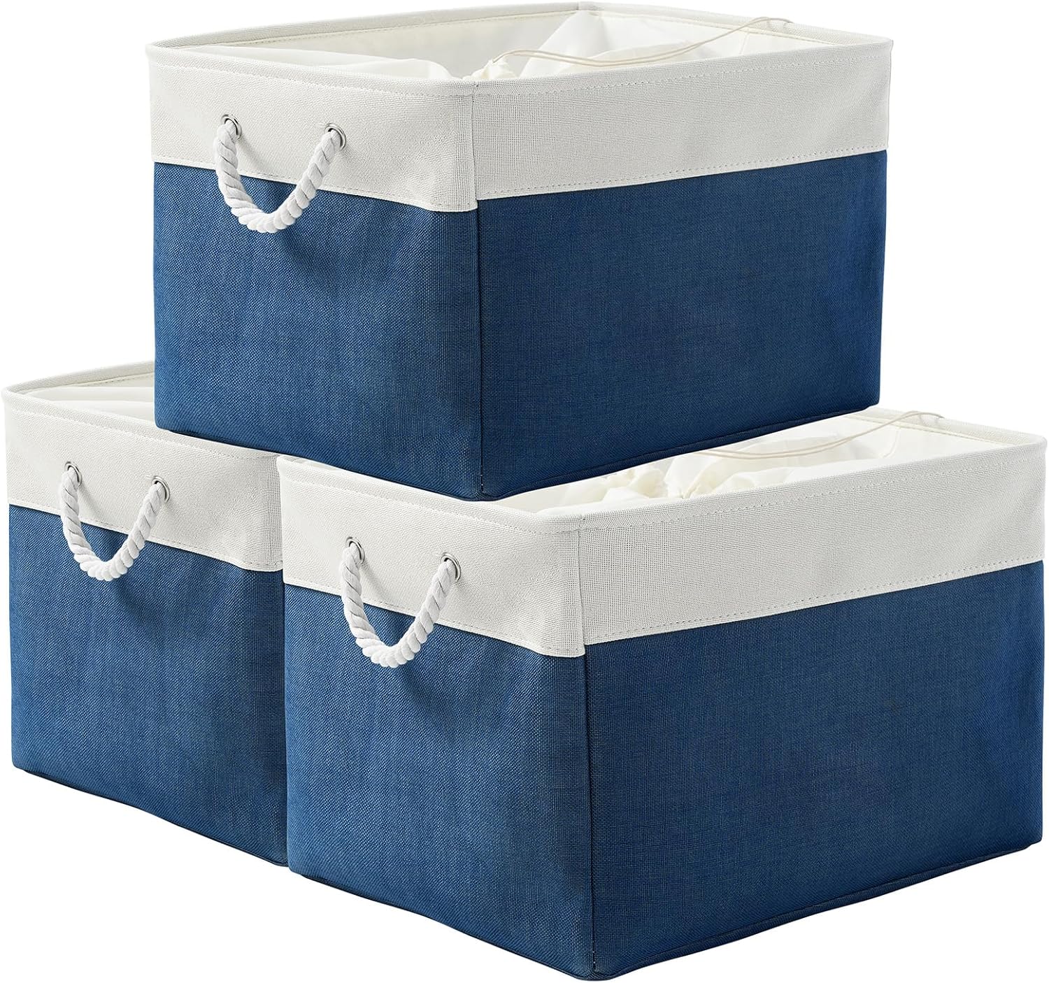 TheWarmHome Organization and Storage Basket for Shelves - Jumbo 3 Pack 20x16x14 inch Collapsible Storage Bins for Organizing, Canves Storage Cubes for Gift Organizer Toys Closet (White & Jean Blue)