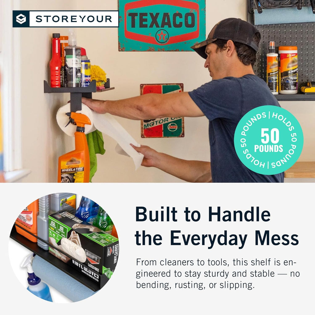 StoreYourBoard Paper Towel Holder Wall Mount – Heavy Duty Paper Towel Holder Mounted for Garage, Workshop, or Utility Room – Space-Saving Garage Shelving & Wall Organizer for Tools, Cleaning Supplies