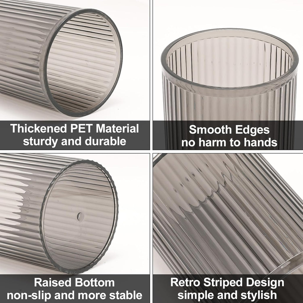 DASITON Makeup Brush Holder Organizer, Acrylic Makeup Brush Cup, Vintage Striped Make Up Brush Holder for Vanity, Bathroom Countertop, Toothbrush Holders, Pen Holder for Desk Storage (Black)