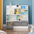 White Kids Bookshelf Wood Toy Storage Organizer Cabinet Children Bookcase Toddler Baby Sling Book Rack 3 Cube Bins Fabric Drawers for Playroom Bedroom Nursery School