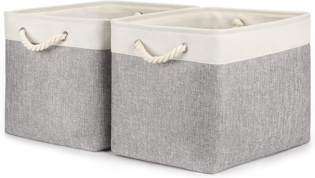 Bidtakay Storage Baskets for Organizing Large Storage Bins for Shelves 2 Pack 16x12 in Fabric Baskets for Blanket Nursery Toy Storage Collapsible Organizer Bins Closet Organizers Storage-Grey&White