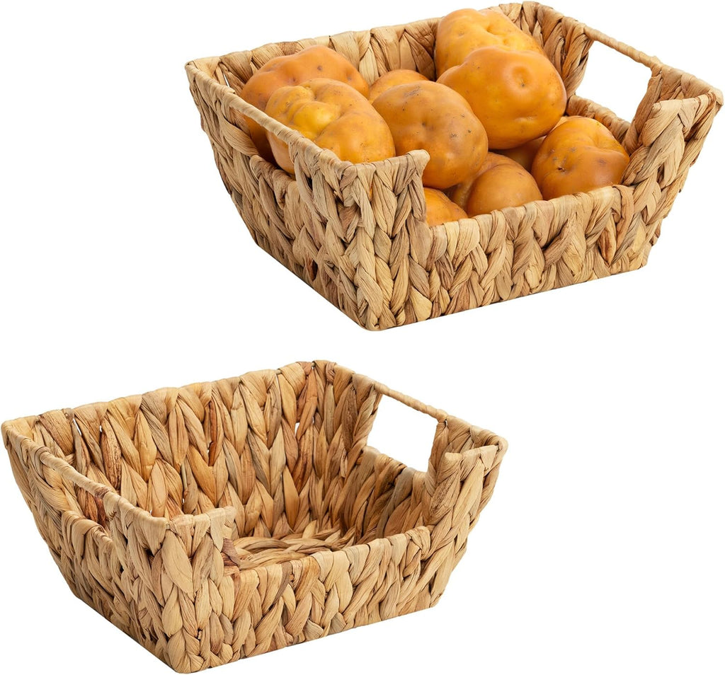 StorageWorks Small Pantry Baskets for Patato and Onion Storage, Wicker Baskets for Organizing with Built-in Handles, Water Hyacinth Pantry Organizers and Storage for Shelves, 2 Pack