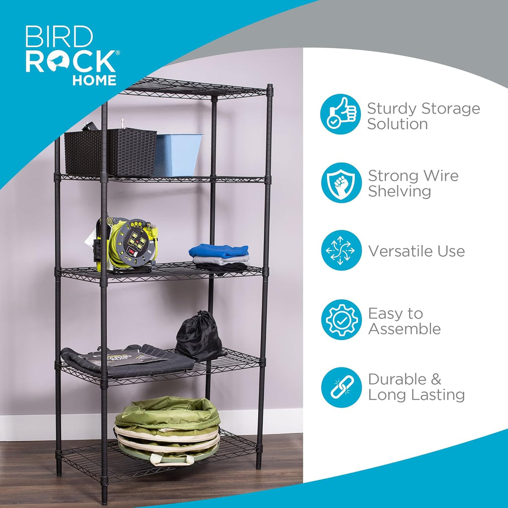 Internet's Best 5-Shelf Adjustable Wire Shelving | Heavy Duty Storage Rack | Metal Shelf for Garage, Restaurant, Industrial Use - Wide Unit Shelves, Sturdy Steel Frame | Black | 36" W x 18" D x 72" H