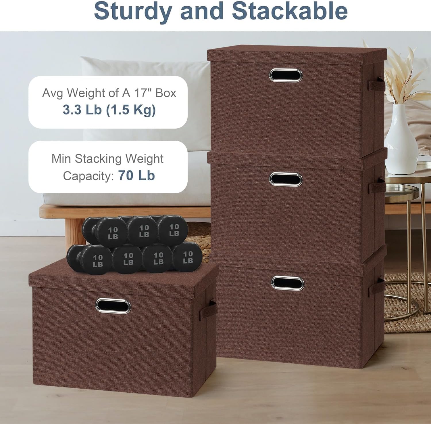 Large 17" 36 Quart Collapsible Stackable Storage Bins with Lids, 3 Packs Dark red Foldable Fabric Closet Storage Boxes with Lids, Heavy-duty Linen Cube Baskets(17x12x11)