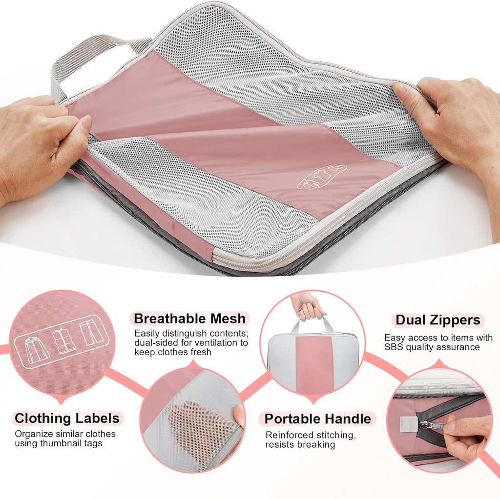 10 Set Compression Packing Cubes for Travel Essentials,Compressible Expandable Packing Cubes for Suitcase,OlarHike Luggage Organizer Bags for Travel,Handy Helper for Organizing Clothes(Light Coral)