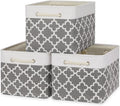 Bidtakay Basket Storage Bins Baskets for Organizing Set of 3 Collapsible Cloth Storage Linen Closet Organizer 15 X 11 X 9.5 Inches Large Foldable Baskets for Shelves (White&Quatrefoil Grey)