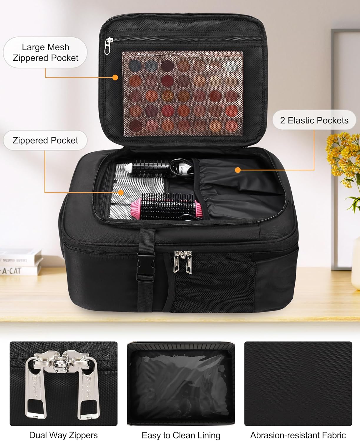 Relavel Professional Makeup Case Backpack and Large Clear Makeup Bag for Makeup Artists, Makeup Kit Set Bag, Durable Water-resistant Material, with Shoulder Strap and Adjustable Dividers