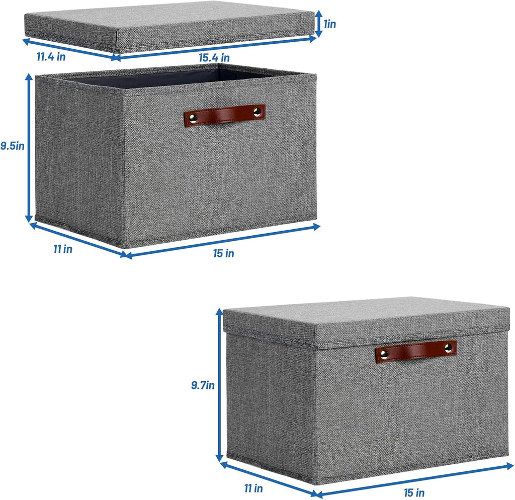 Temary Storage Bins with Lids 2-Pack Large Foldable Storage Baskets with Lid, Fabric Storage Bin for Organizing Home (Grey, 15x11x9.5inch)