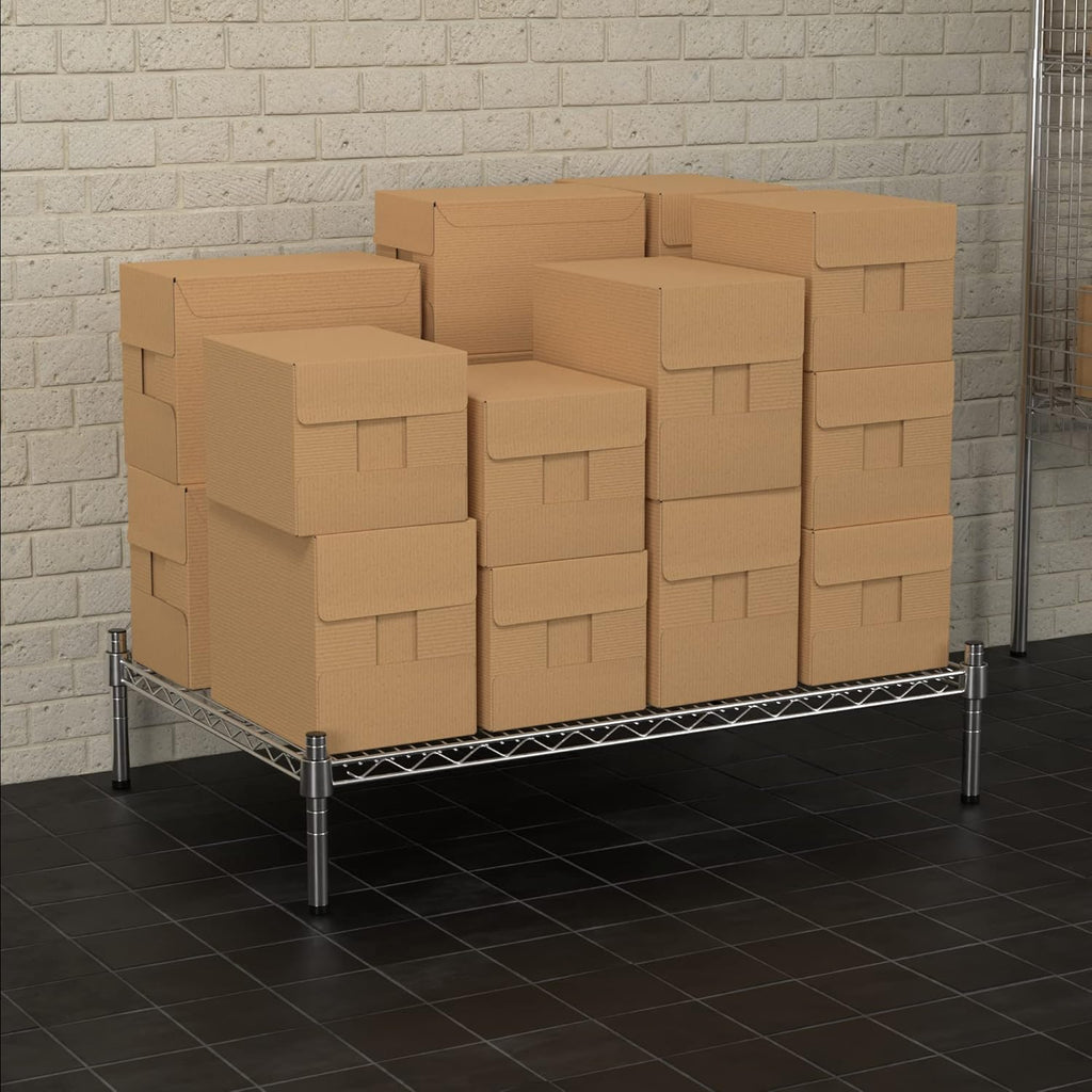24" x 36" NSF Chrome Wire Stationary Dunnage Storage Rack with 8" Posts, Ideal for Commercial Kitchen, Home, Garage, Warehouse, Shelters