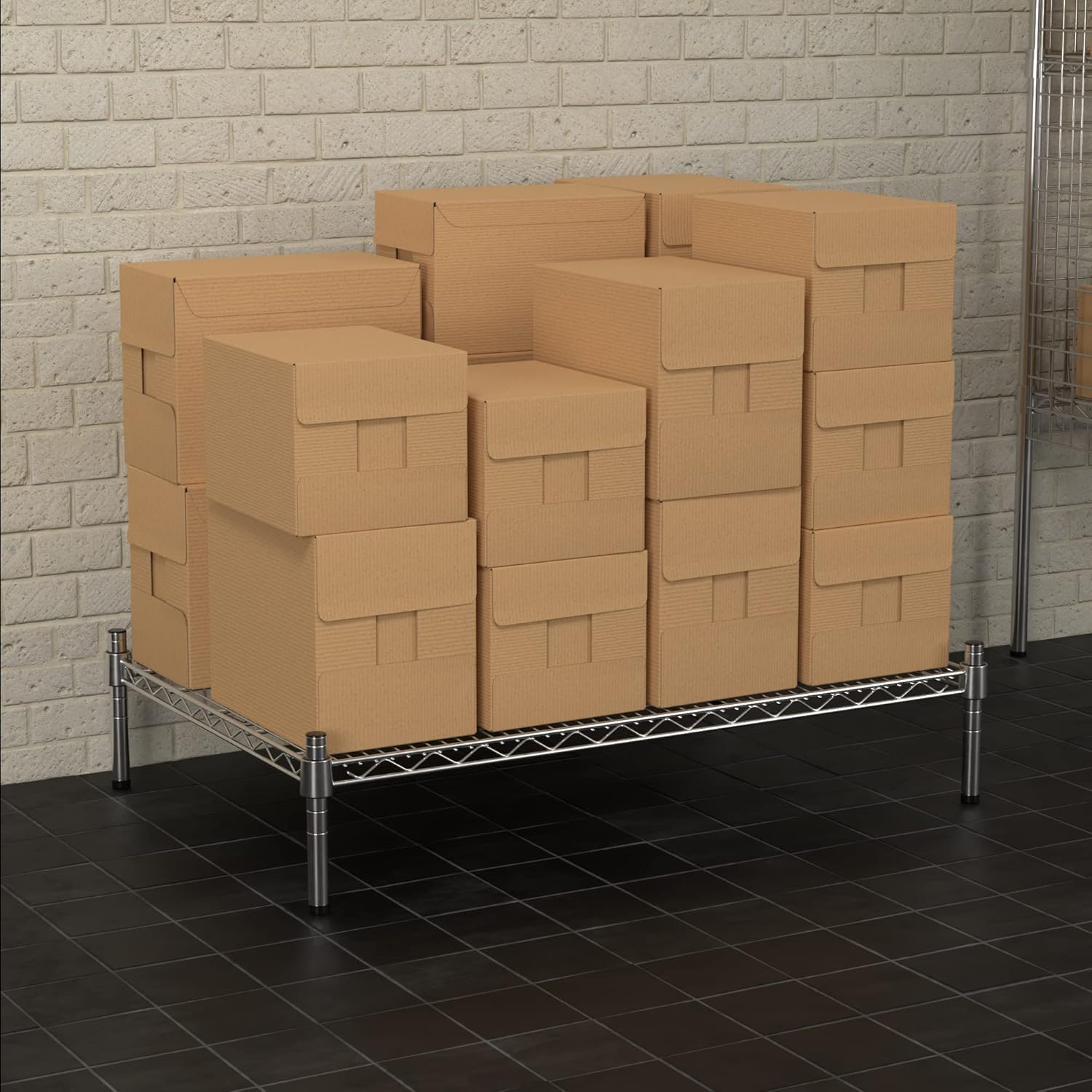 24" x 36" NSF Chrome Wire Stationary Dunnage Storage Rack with 8" Posts, Ideal for Commercial Kitchen, Home, Garage, Warehouse, Shelters