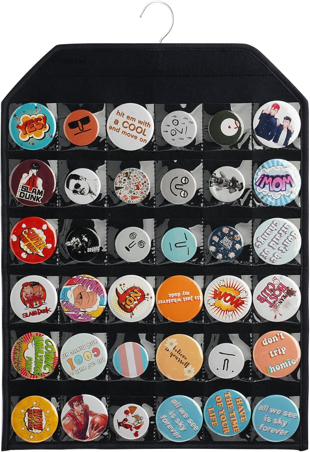 PACMAXI Wall Hanging Badge Button Pins Organizer Display Storage Stand, Enamel Pin Display Holder,hold Up To 36 Pins (Black)