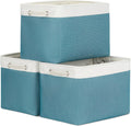 Bidtakay Large Storage Baskets for Shelves 3 Pack 16x11.8x11.8 Inch Storage Bins for Organizing Fabric Storage Cubes for Closet Clothes Basket Laundry-White&Teal