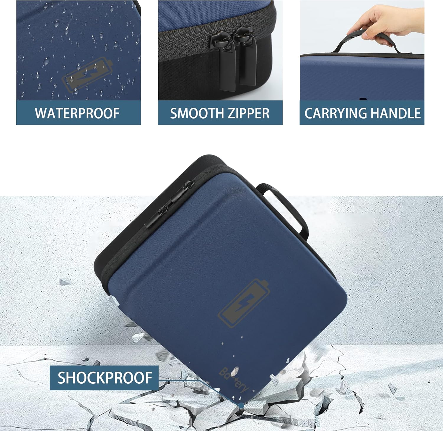 MOSLA Battery Organizer, Waterproof Battery Organizer Storage Case with Tester BT-168 (Dark Blue&Black)