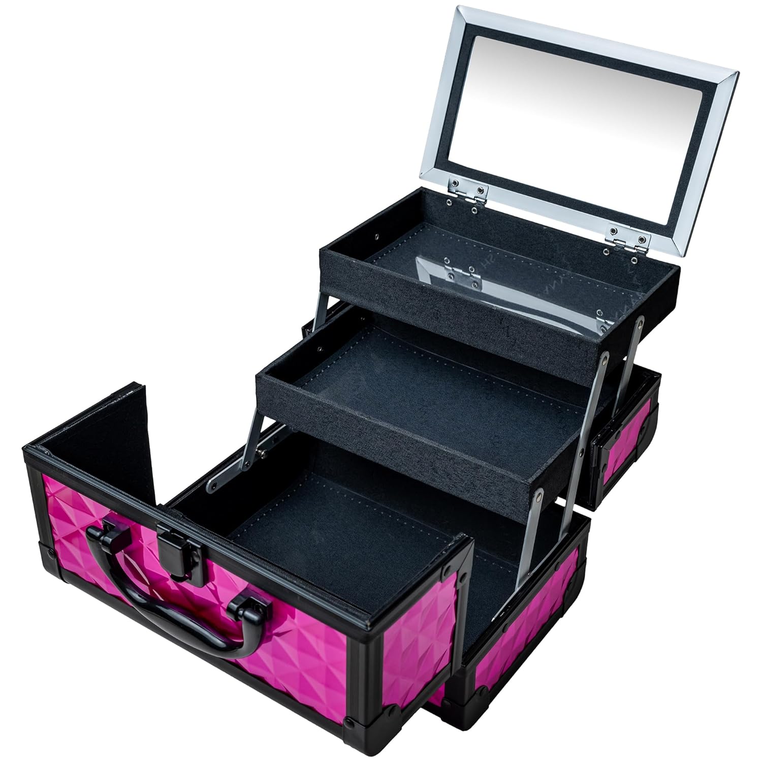 SHANY Chic Makeup Train Case Cosmetic Box Portable Makeup Case Cosmetics Beauty Organizer Jewelry storage with Locks, Multi trays Makeup Storage Box with Makeup Mirror - FOXY PINK