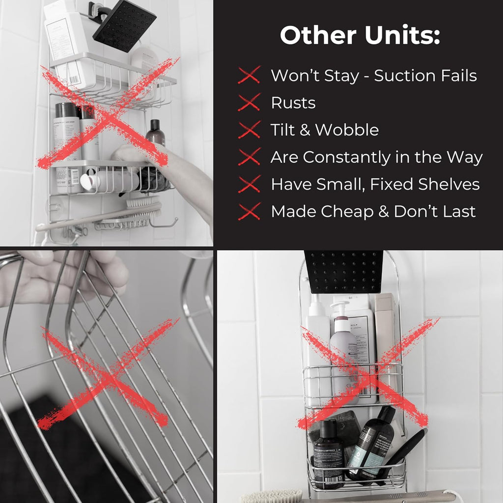 Rust Resistant Hygienic Shower Caddy – Hanging Bathroom Organizer with Adjustable Shelves, Easy Clean Trays & Magnetic Hooks for DIY Remodels & Shower Niches - Graphite