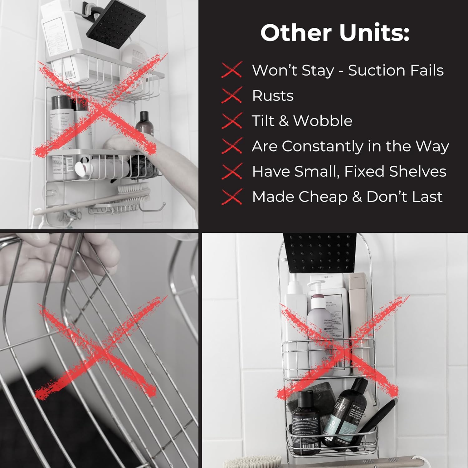 Rust Resistant Hygienic Shower Caddy – Hanging Bathroom Organizer with Adjustable Shelves, Easy Clean Trays & Magnetic Hooks for DIY Remodels & Shower Niches - Graphite