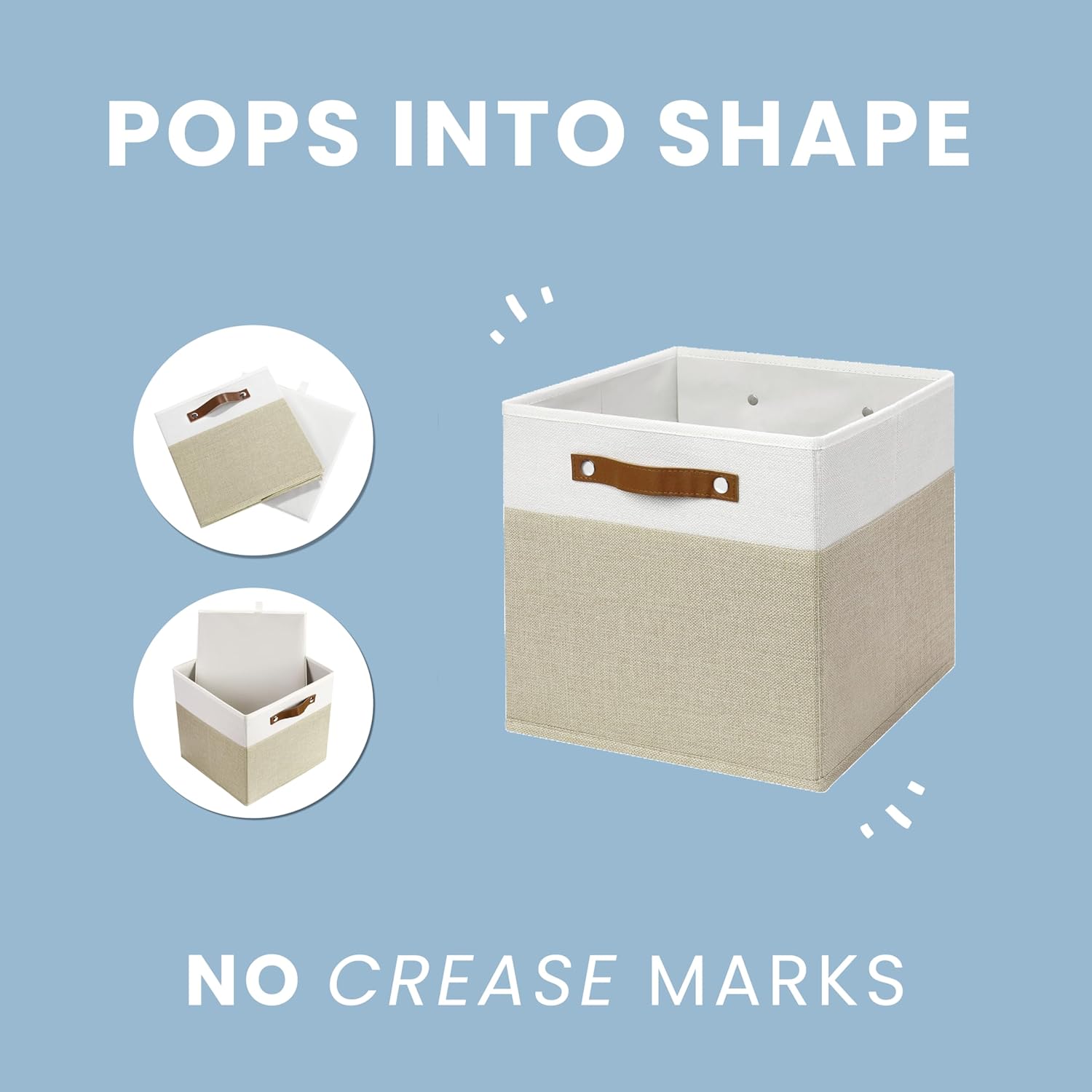 OrganiHaus 12" x 12" x 12" Fabric Cube Storage Bins - Set of 4, Cube Fabric Organizer Bins with Vegan Handles, Kallax Storage Cubes, 12Inch Cubic Baskets for Shelves - Grey / White