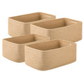 4 Pack Small Storage Shelf Baskets for Organizing, Mini Woven Rope Storage Bins for Towels, Cute Decorative Closet Organizer，Baby Nursery, Gift Empty Baskets -11.81''Lx7.87''Wx4.72''H-Jute