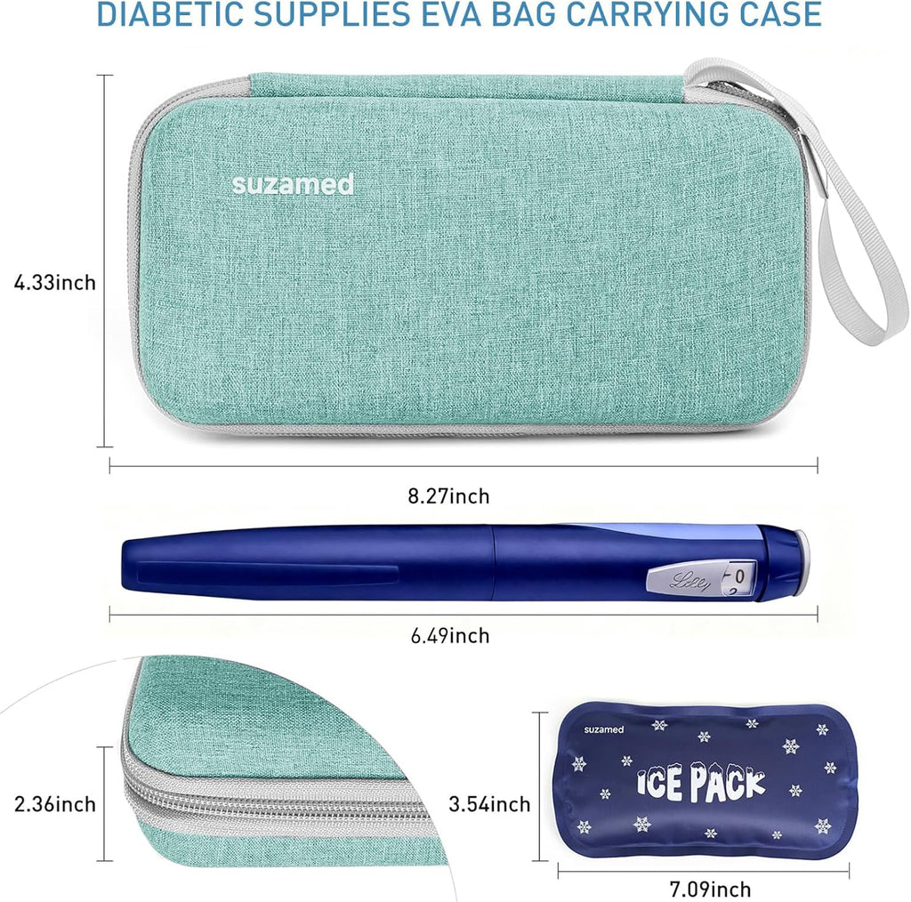 Insulin Cooler Travel Case,EVA Insulation Travel Medicine Kit with 2 Ice Packs for Diabetes Care,Insulin Pen and Other Diabetic Supplies (Green)