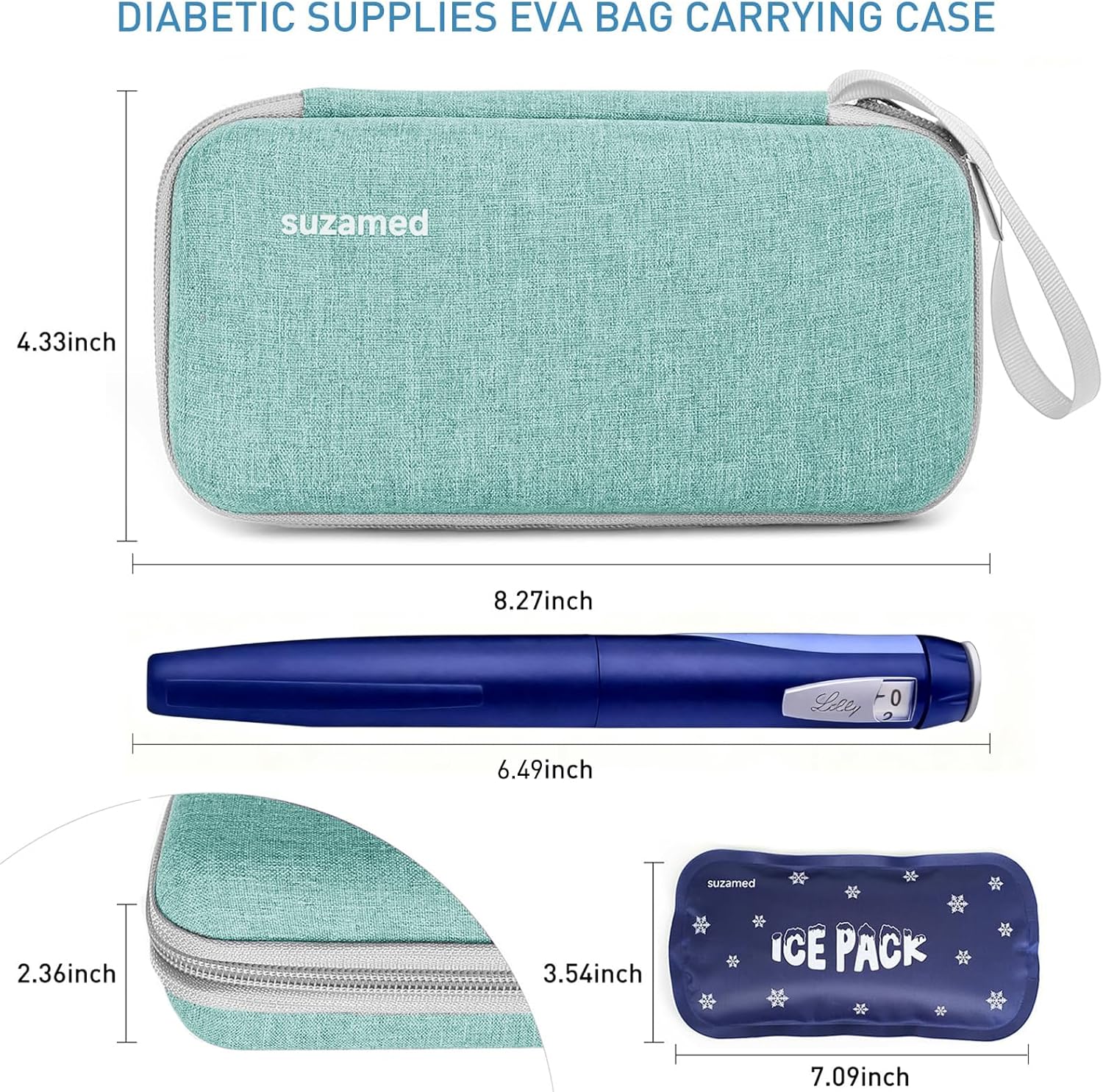 Insulin Cooler Travel Case,EVA Insulation Travel Medicine Kit with 2 Ice Packs for Diabetes Care,Insulin Pen and Other Diabetic Supplies (Green)