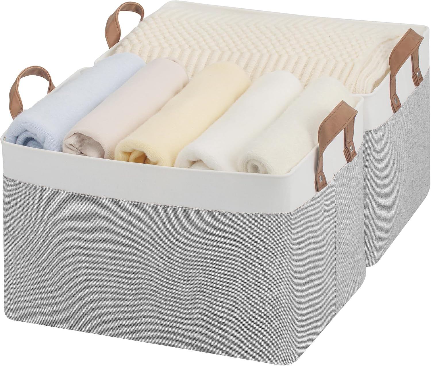 StorageWorks Storage Bins, Fabric Storage Bins for Shelves, Large Storage Baskets with Metal Frame, Closet Baskets and Bins with Handles, Gray and White, 2-Pack