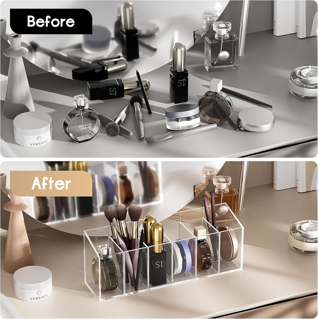 Acina 2PCS Clear Makeup Brush Holder Organizer Acrylic 3-Slots Cosmetic Brushes Storage Organizer for Vanity Countertop