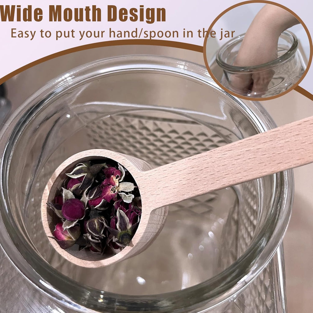 Viovian 60 OZ Vintage Glass Jar with Lid Wood Spoon Set of 2 Decorative Glass Storage Jars Airtight Lids Clear Canister Container for Food Candy Cookie Sugar Coffee Bean Tea Nuts Snack Dog Treat Vase