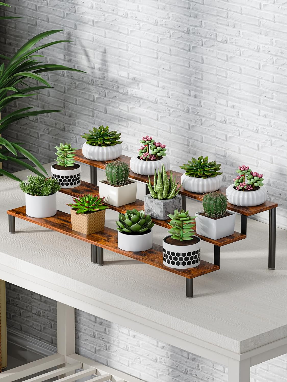 Set of 4 Wooden Display Stand Riser, 3 Tier Perfume Organizer Stand Cupcake Stand Holder, Tiered Display Stand Risers Display Shelf for Home and Shop (Black, 4 pcs)