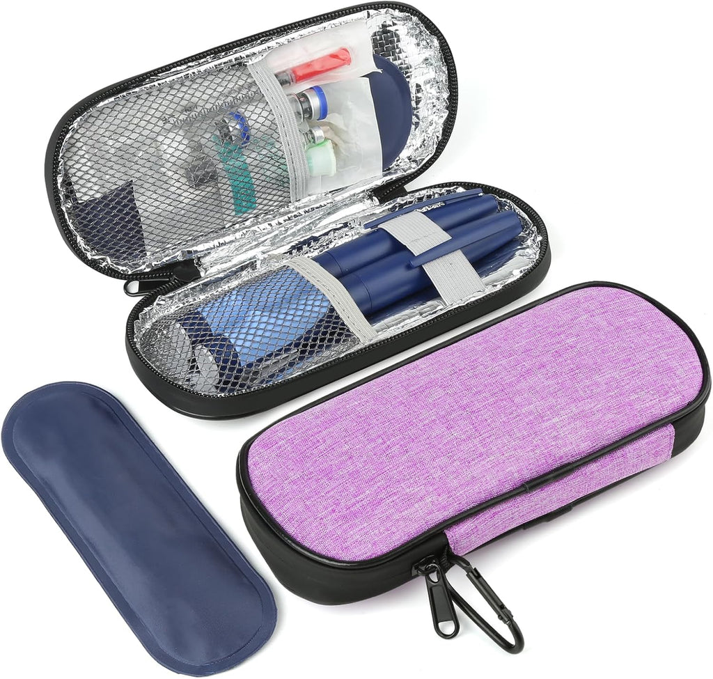 Insulin Pen Cooler Travel Case with 2 Reusable TSA Approved Ice Packs, Diabetic Medication Insulated Cooler Bag for Insulin Pens and Other Diabetic Supplies Storage Purple