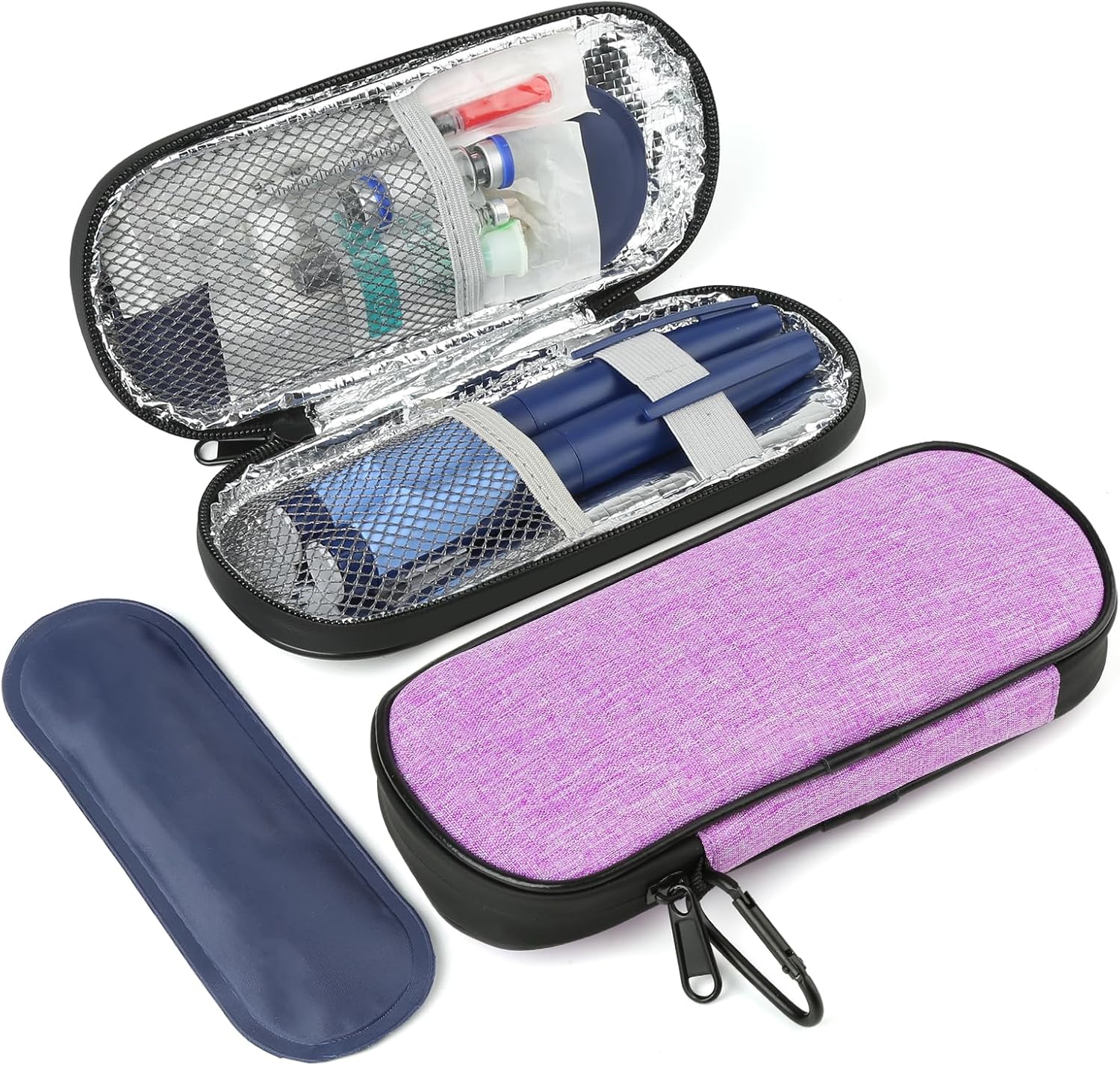 Insulin Pen Cooler Travel Case with 2 Reusable TSA Approved Ice Packs, Diabetic Medication Insulated Cooler Bag for Insulin Pens and Other Diabetic Supplies Storage Purple