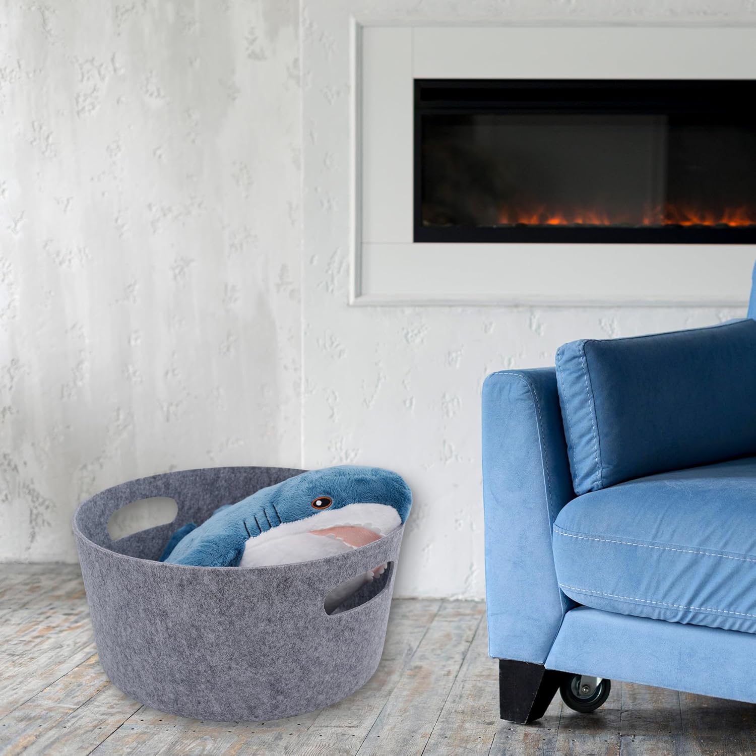 Welaxy Large Storage Basket Felt Open Storage Bins Desk Organize bin Shelf Box with Handles Light Weight for Magazines Books Junk Kids Toys Pet Toy Clothes Laundry Organizer Round (Gray)