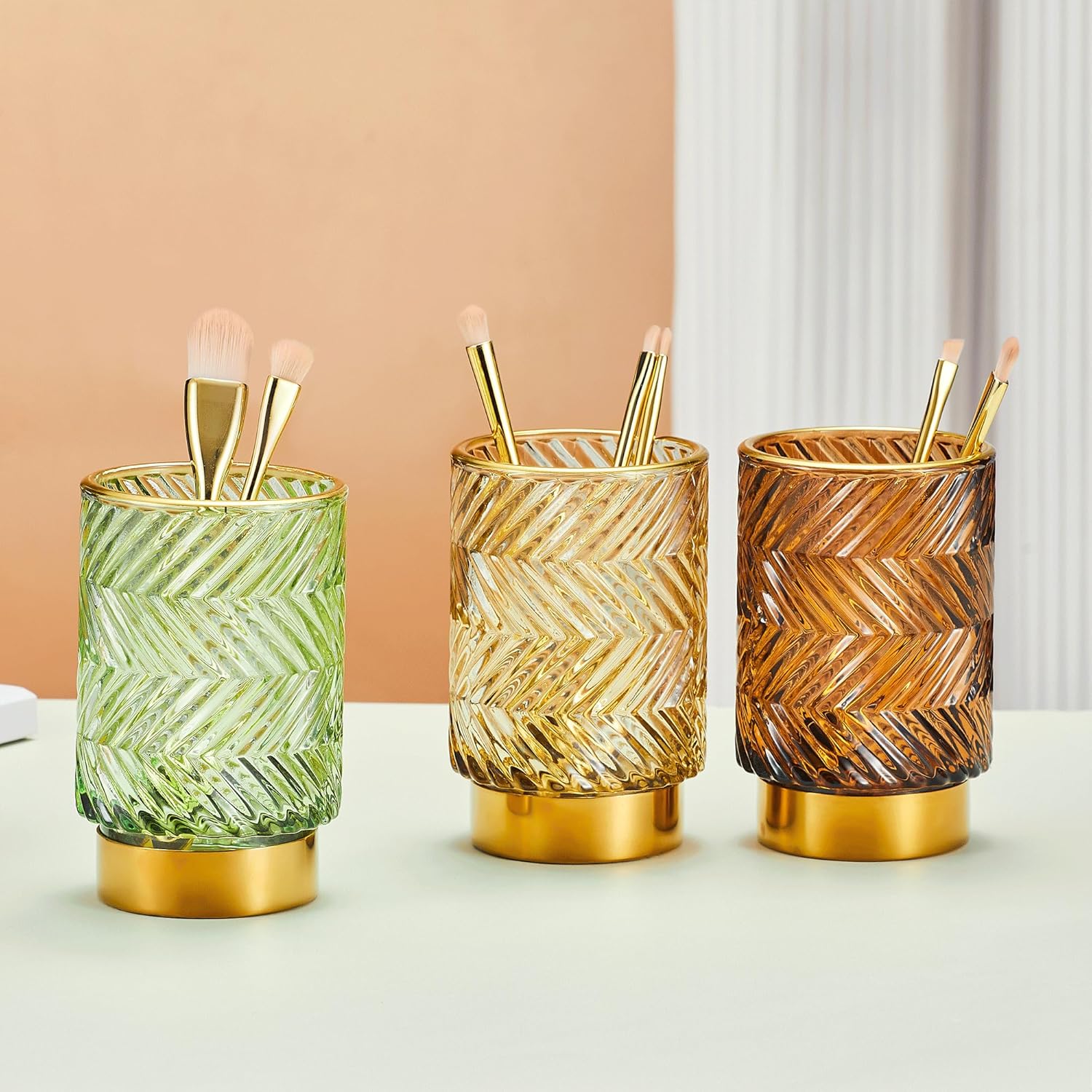 Makeup Brush Holder Organizer,Toothbrush Holders,Desk Pen Pencil Holder,Multifunctional Vintage Glass Brush Cup（A40-2-US）