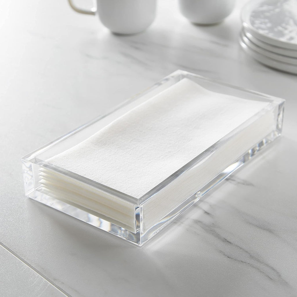 Huang Acrylic Clear Rectangle Paper Napkin Holder | For Dinner, Bathrooms, Hosting, Picnics, Weddings, Parties | Long Lasting Premium Acrylic Construction