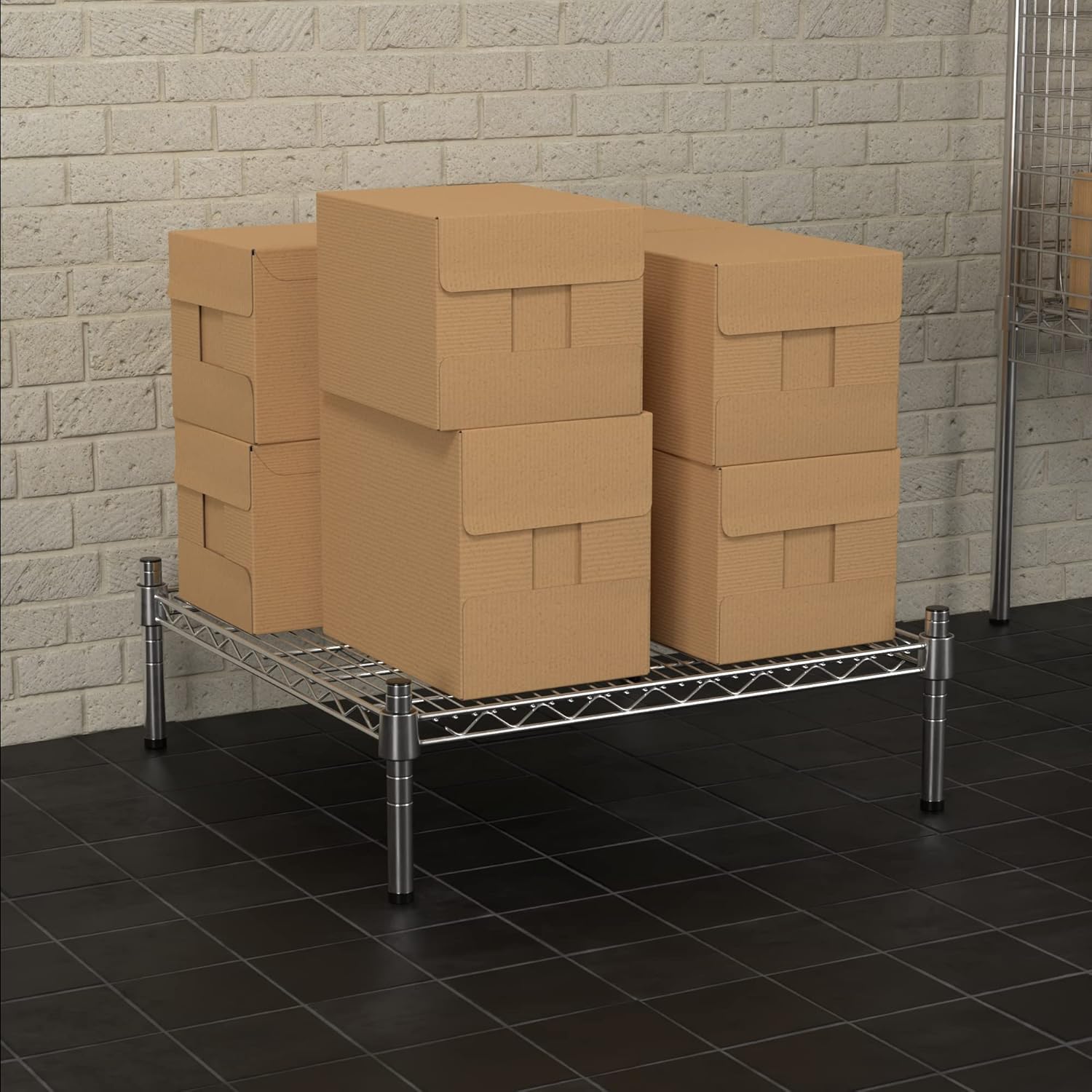 24" x 24" NSF Chrome Wire Stationary Dunnage Storage Rack with 8" Posts, Ideal for Commercial Kitchen, Home, Garage, Warehouse, Shelters