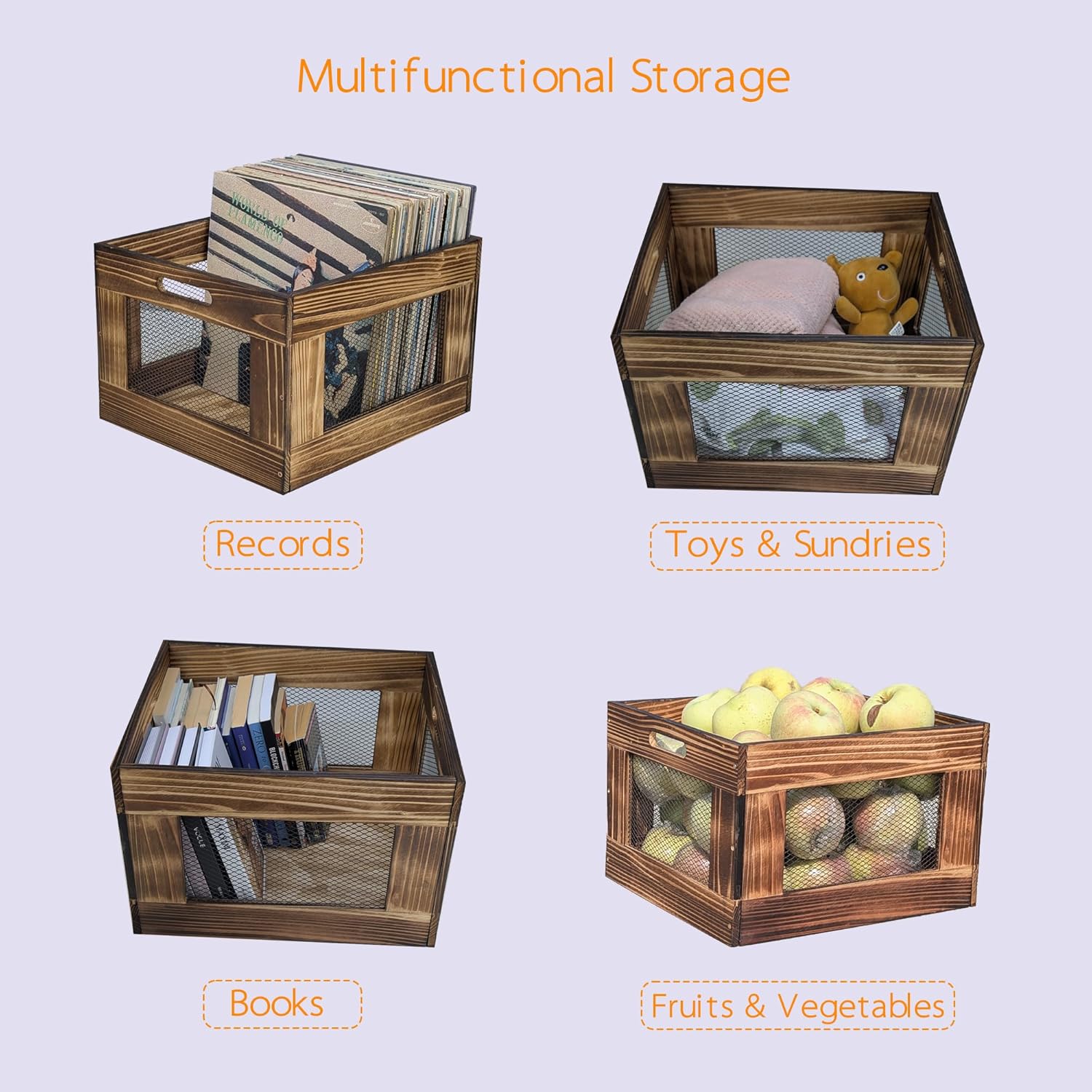 ARTAWEIN Vinyl Record Storage Crate, Wooden Record Holder for Albums - Holds up to 80-100 LPs, Rustic Vintage Style Organizer Box with Handles, Easy Assembly Display for Music Room & Office