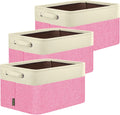 BALEINE 3 Pack Fabric Storage Bins for Shelves, Linen Storage Baskets for Organizing, Decorative Closet Bins for Clothes, Home (Pink, 17''x13''x10.5'')