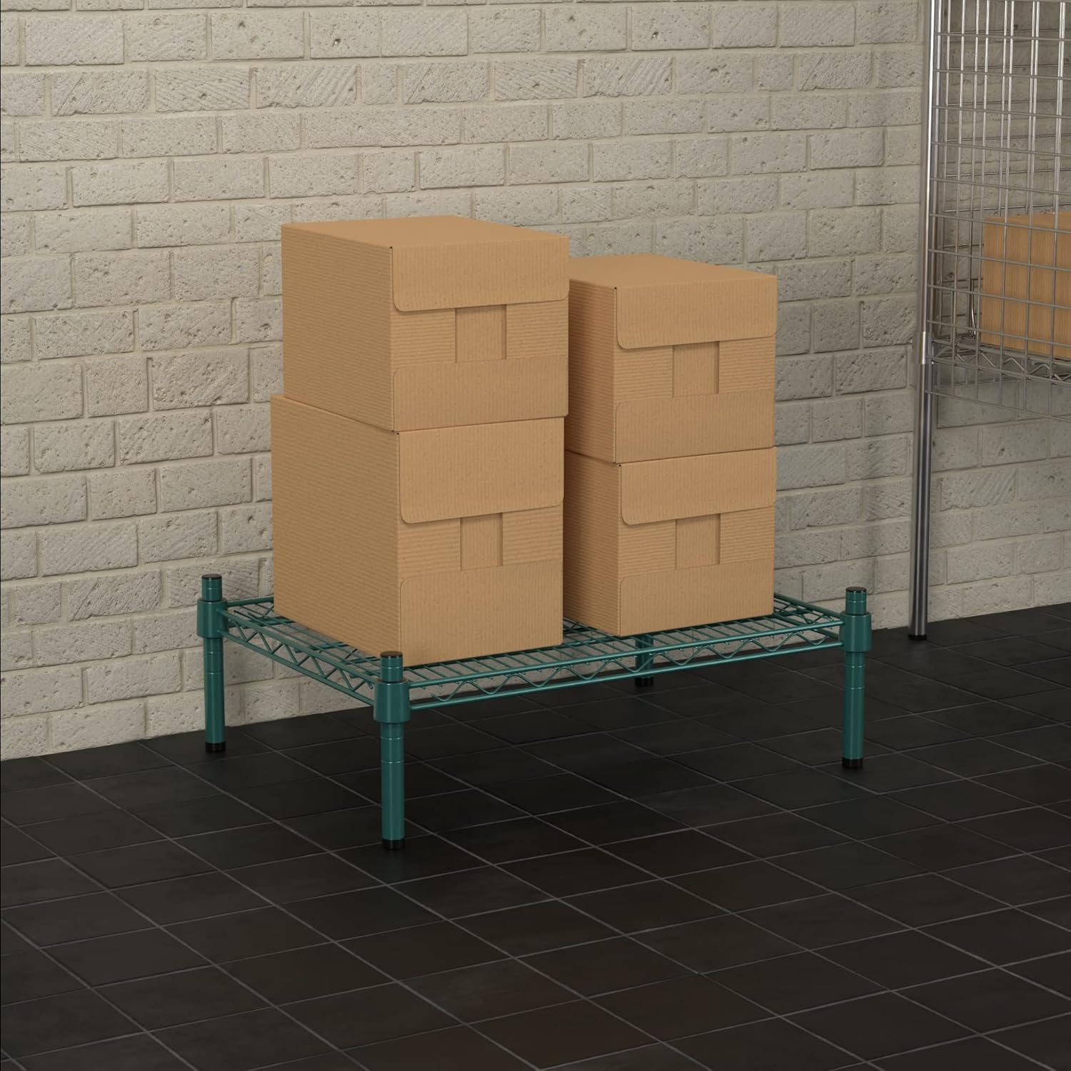 18" x 24" NSF Green Wire Stationary Dunnage Storage Rack with 8" Posts Ideal for Commercial Kitchen Home Garage Warehouse Shelters