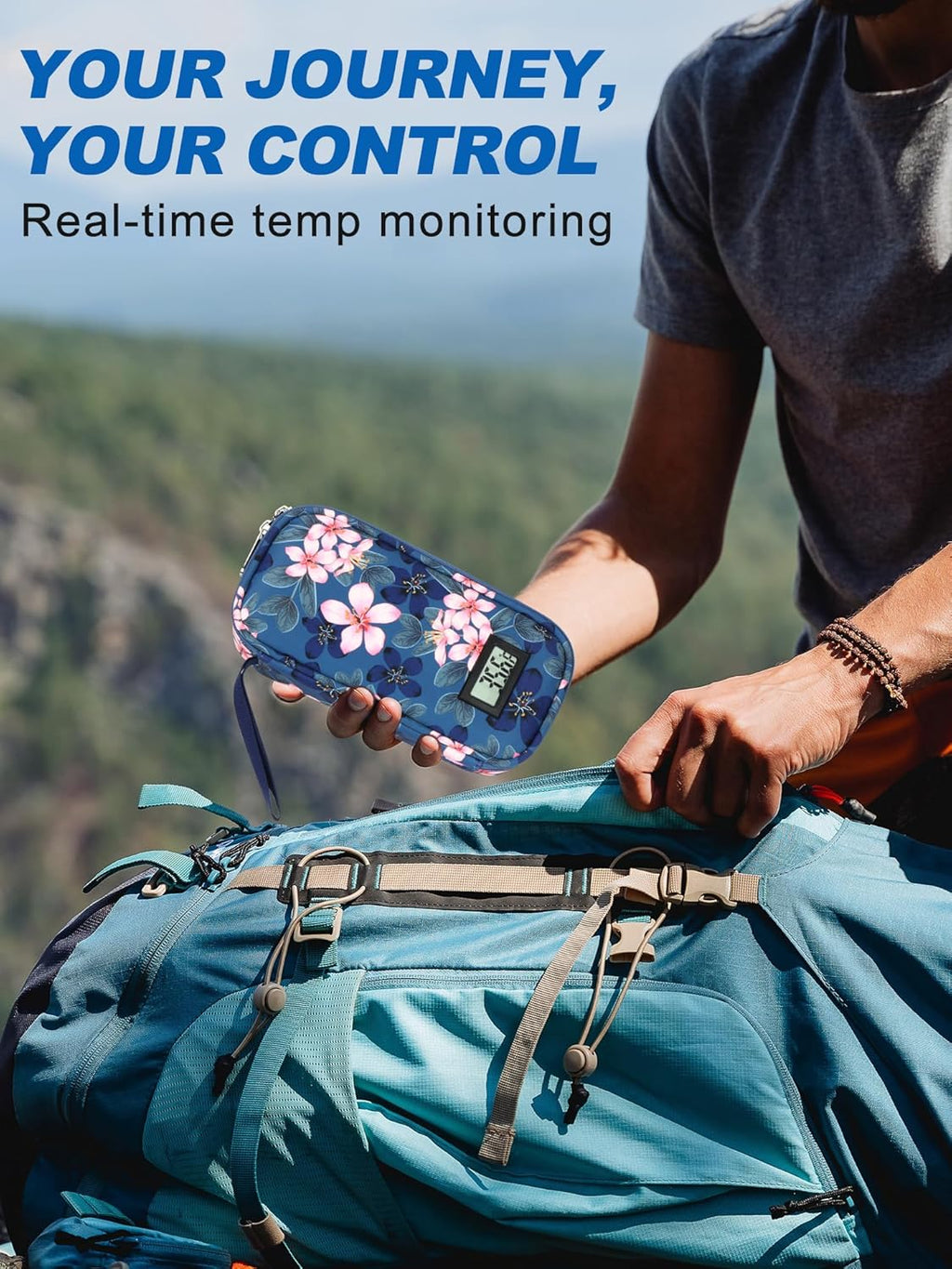 Insulin Cooler Travel Case with °F Display - TSA Approved Refrigerated Medicine Travel Bag with Protective Ice Brick, Long-Lasting Cooling for Vials and Pens (Magnolia)