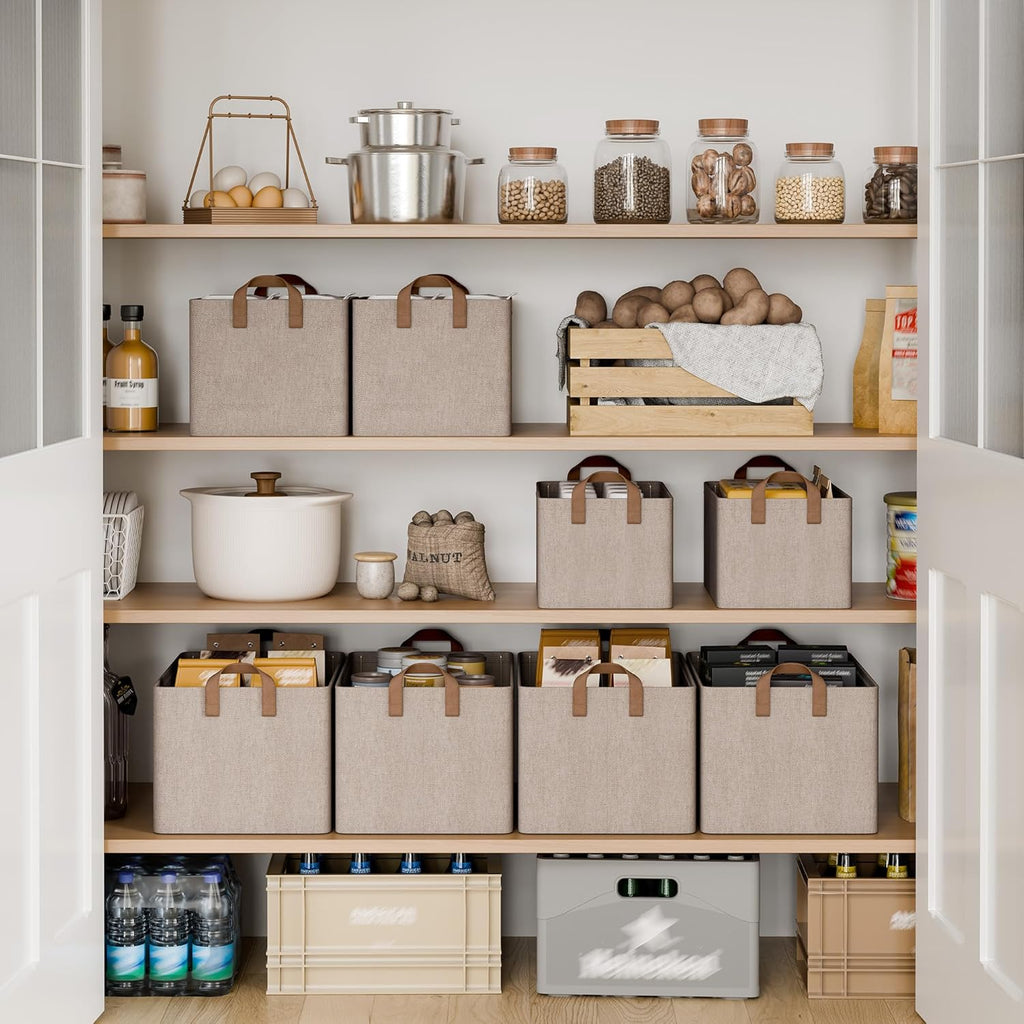 StorageWorks Storage Bins, Fabric Storage Bins for Shelves, Extra Large Storage Baskets with Metal Frame, Closet Baskets and Bins with Handles, Jumbo, Brown and Beige, 2-Pack