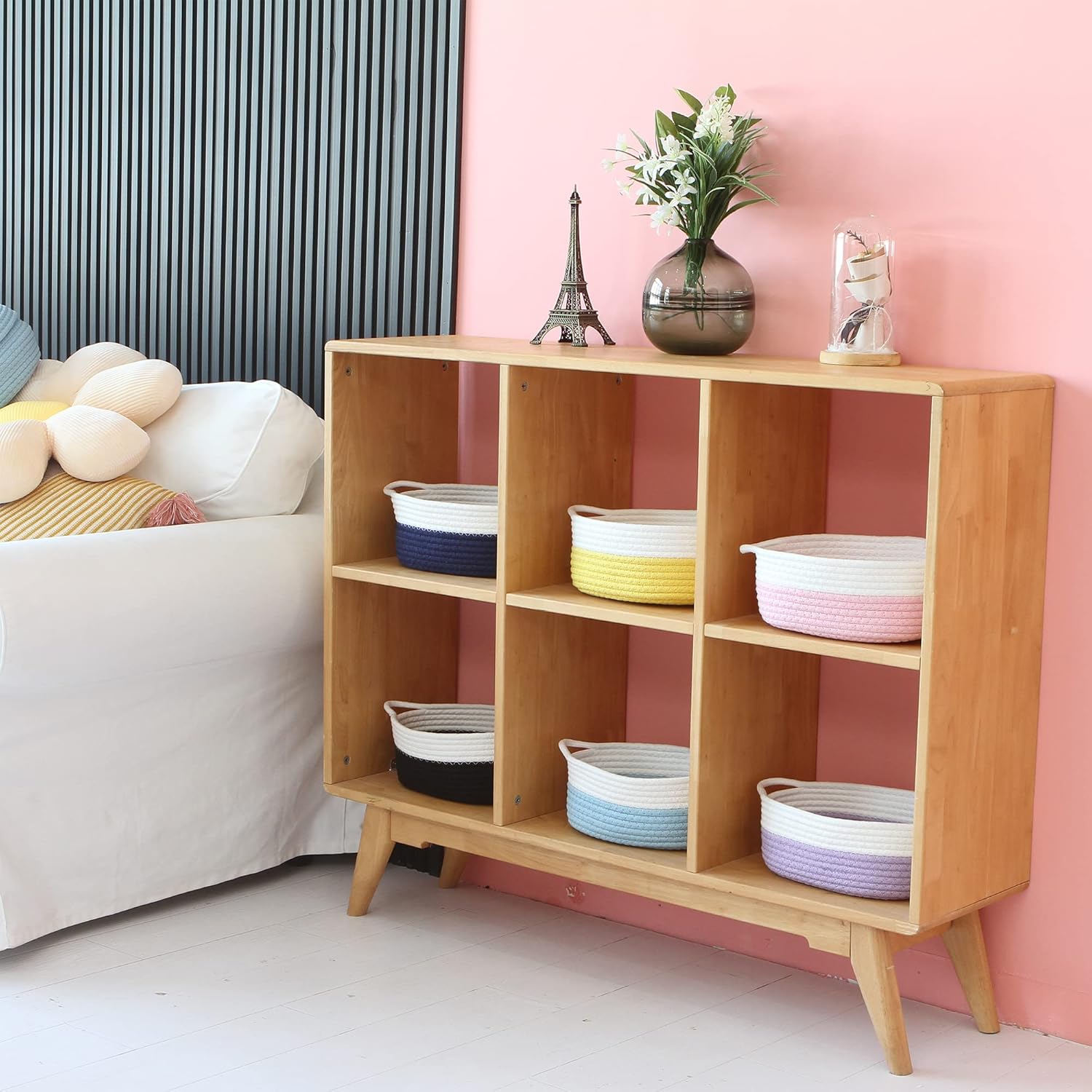 Sea Team 2-Pack Cotton Rope Baskets, 10 x 3 Inches Small Woven Storage Basket, Fabric Tray, Bowl, Round Open Dish for Fruits, Jewelry, Keys, Sewing Kits (Black & White)