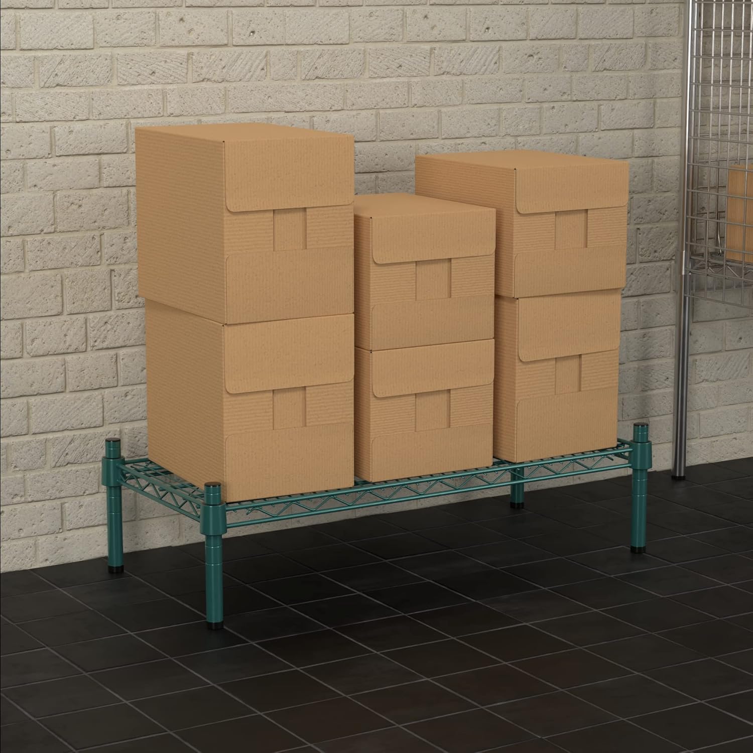 14" x 30" NSF Green Wire Stationary Dunnage Storage Rack with 8" Posts Ideal for Commercial Kitchen Home Garage Warehouse Shelters